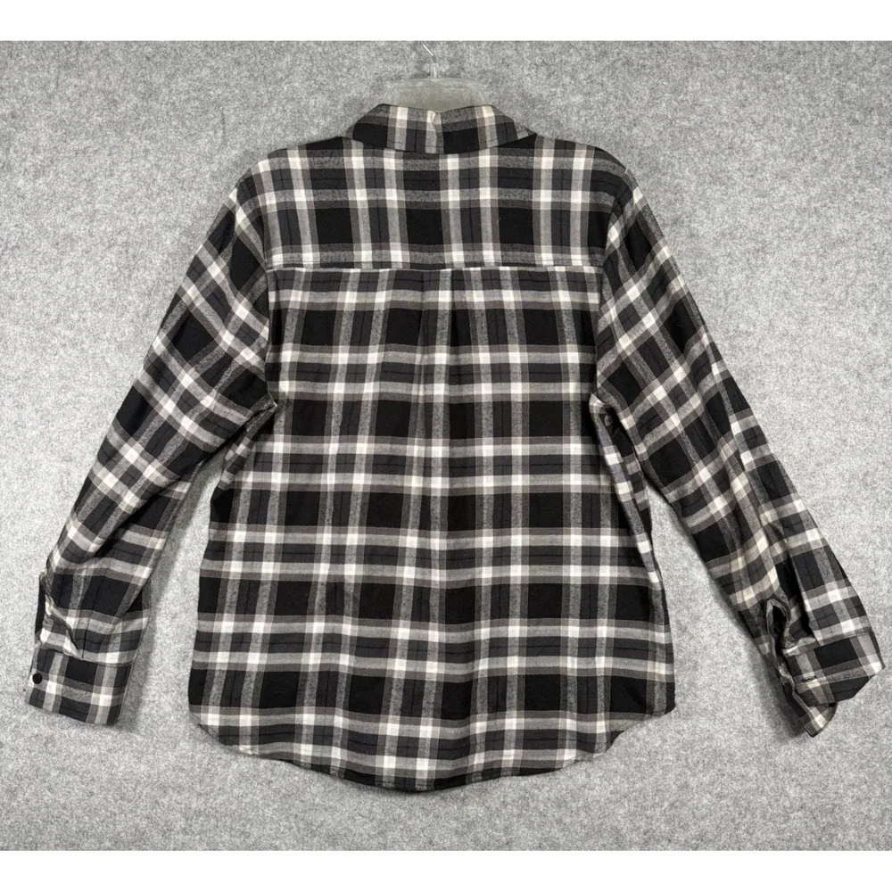 Michael Kors Button Down Shirt Women Large Black Plaid Studded Long Sleeve Top